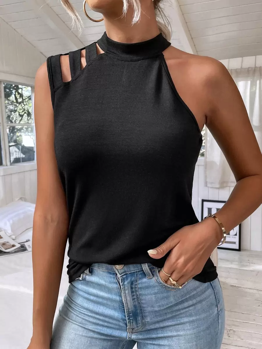SHEIN LUNE Top con abertura de cuello asimétrico - Negro - Ver 1