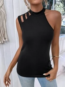 SHEIN LUNE Top con abertura de cuello asimétrico - Negro - Ver 3