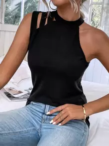 SHEIN LUNE Top con abertura de cuello asimétrico - Negro - Ver 6