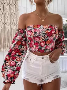 Breezaya Women Floral Print Casual Off Shoulder Blouse, Long Sleeve Fall Cloth For Women - Multicolor - View 6