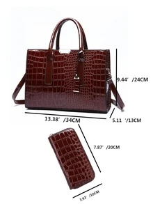 鱷魚壓紋手提托特包附長錢包 - 棕色 - 查看 7