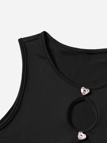 Rhinestone Detail Cutout Tank Top - Black - View 4