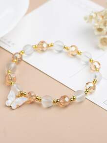 Butterfly Charm Beaded Bracelet - Multicolor - View 1