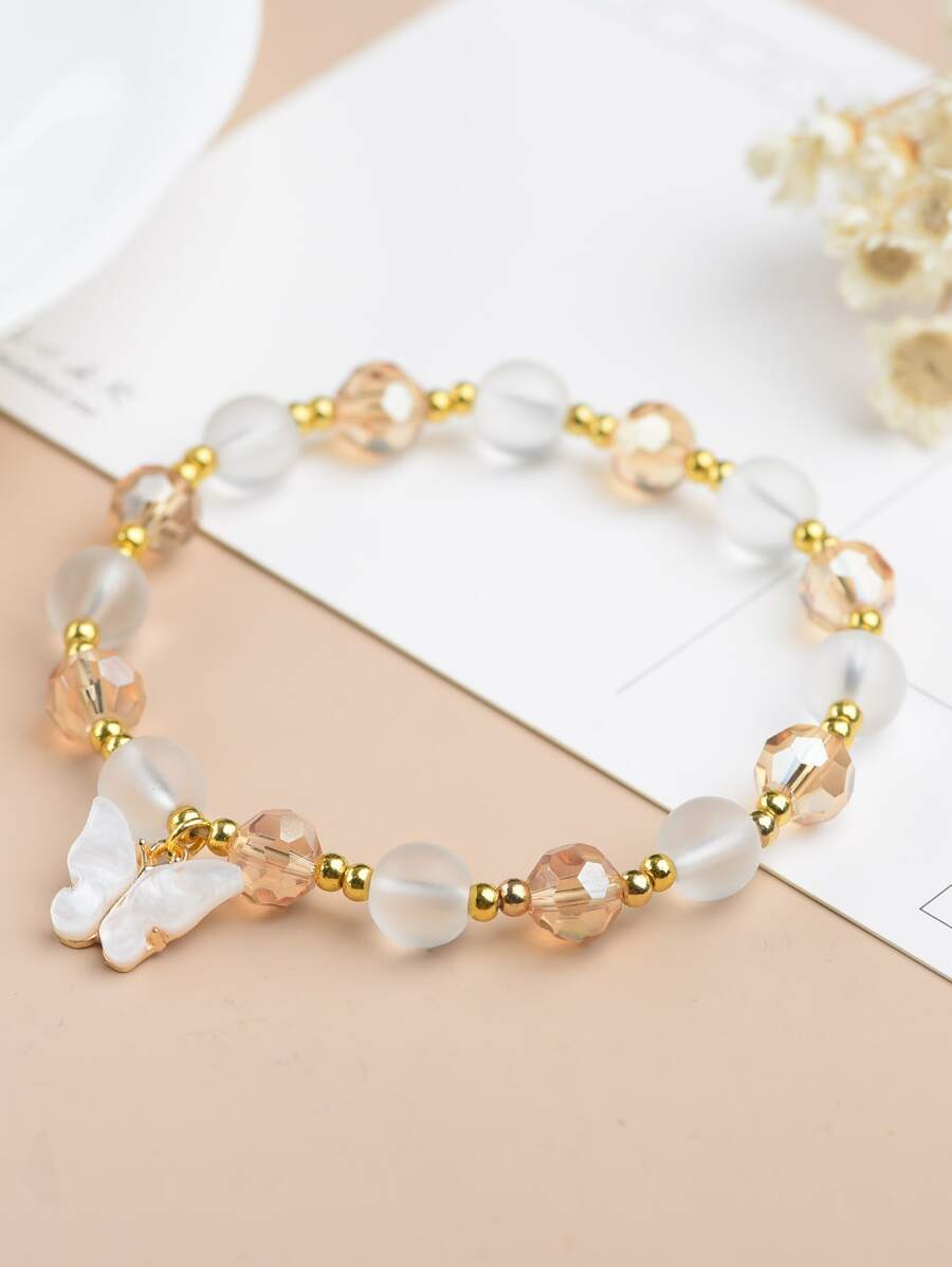 Butterfly Charm Beaded Bracelet - Multicolor - View 1