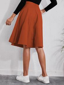 Ellegaria. Solid Single Breasted Flare Skirt - Burnt Orange - View 2