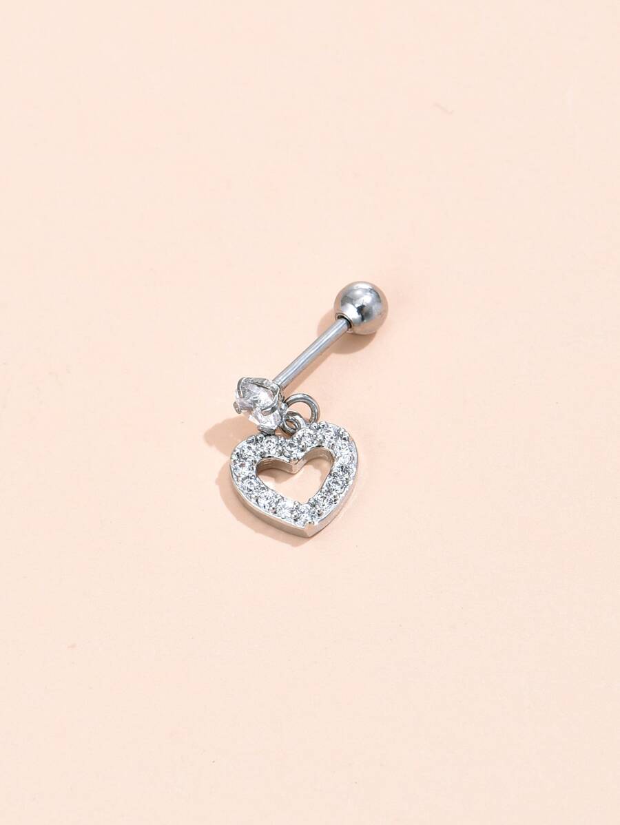 1pc Cubic Zirconia Heart Drop Earring Valentines,Mom,Mother,Mother's Day,Gift - Silver - View 1