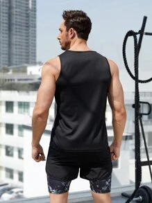 SHEIN Fitness Men Two Tone Letter Graphic Sports Tank Top - Black and White - View 2