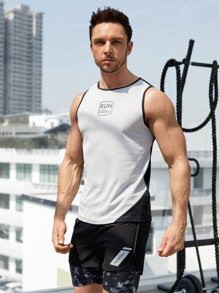 SHEIN Fitness Men Two Tone Letter Graphic Sports Tank Top - Black and White - View 1