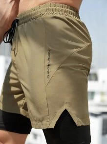 Manfinity Sport Corelite Men Drawstring Waist 2 In 1 Sports Shorts With Phone Pocket - Khaki - View 5