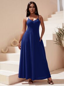 SHEIN SXY Đầm Túi màu trơn Giải trí - Màu xanh hải quân - Xem 1