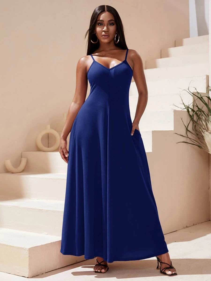 SHEIN SXY Đầm Túi màu trơn Giải trí - Màu xanh hải quân - Xem 1