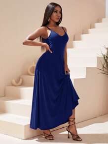 SHEIN SXY Đầm Túi màu trơn Giải trí - Màu xanh hải quân - Xem 3