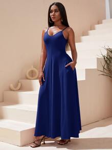 SHEIN SXY Đầm Túi màu trơn Giải trí - Màu xanh hải quân - Xem 5