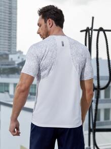 SHEIN Fitness Hombres Camiseta deportiva con estampado de dibujo de manga raglán - Blanco - Ver 2