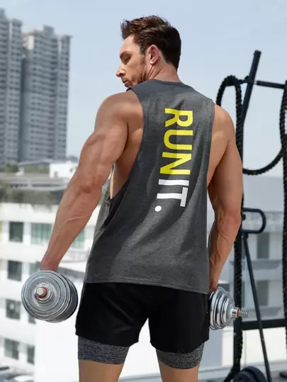 Fitness 男士字母圖案運動背心