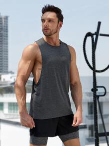 Fitness 男士字母圖案運動背心 - 深灰色 - 查看 3