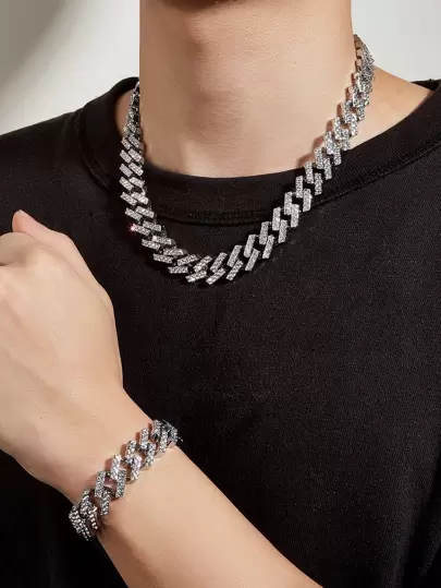 Hip Hop För Kvinnor Män Strass Halsband Med Armband Perfekt Smycken Present För Fest
