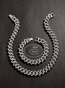 Hip Hop For Women Men Rhinestone Necklace With Bracelet Perfect Jewelry Gift For Party - Silver - View 5