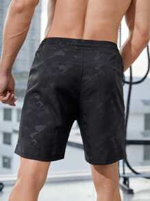 Manfinity Sport Corelite 男友风男士字母图案运动弹力短裤 - 黑色 - 查看 2