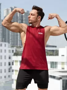 Manfinity Fitness 男友风男士字母图案落袖运动背心 红色背心