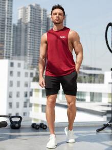 Manfinity Fitness 男友风男士字母图案落袖运动背心 红色背心