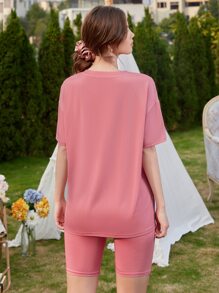 Bộ đồ giản dị Nữ màu trơn Giải trí - Bụi hồng - Xem 2