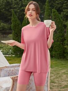 Bộ đồ giản dị Nữ màu trơn Giải trí - Bụi hồng - Xem 3