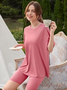 Bộ đồ giản dị Nữ màu trơn Giải trí - Bụi hồng - Xem 5