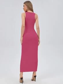 SHEIN Privé Solid Form Fitted Dress - Pink - View 2