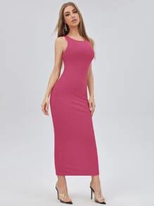 SHEIN Privé Solid Form Fitted Dress - Pink - View 5