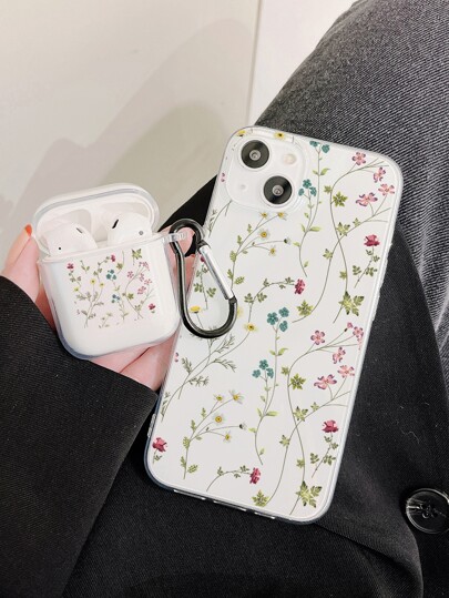 1pc Ditsy Floral Clear Phone Case & 1pc Case Compatible With Airpods Compatible With iPhone15/15Plus/15Pro/15Promax