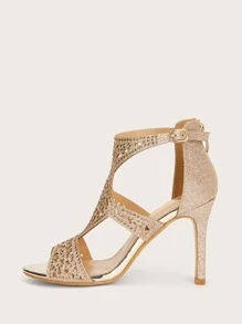 Metallic Rhinestone Decor Stiletto Heels Back To School Shoes College Student Shoes Christmas Fall New Year Holiday Valentines