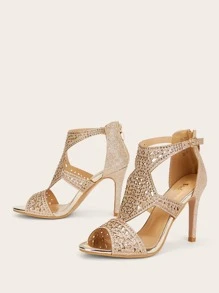 Metallic Rhinestone Decor Stiletto Heels Back To School Shoes College Student Shoes Christmas Fall New Year Holiday Valentines