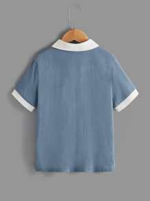 SHEIN Boys Coconut Tree Polo Shirt - Blue - View 2