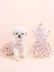 nicovaer 1入組波卡圓點設計寵物連衣裙 - 粉色 - 查看 1