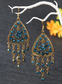 EMERY ROSE 幾何和水鑽流蘇耳墜 - 銅色 - 查看 1