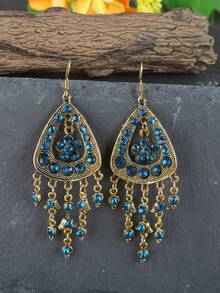 EMERY ROSE 幾何和水鑽流蘇耳墜 - 銅色 - 查看 2