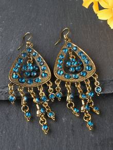 EMERY ROSE 幾何和水鑽流蘇耳墜 - 銅色 - 查看 3