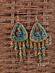 EMERY ROSE 幾何和水鑽流蘇耳墜 - 銅色 - 查看 4