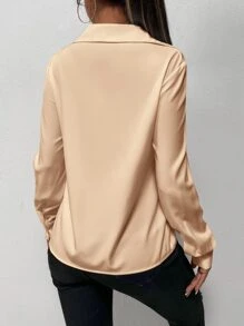 SHEIN Privé Blusa unicolor girante delantero - Champán - Ver 2