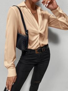 SHEIN Privé Blusa unicolor girante delantero - Champán - Ver 3