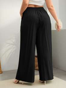 SHEIN LUNE Plus Knot Front Wide Leg Trousers - Black - View 2