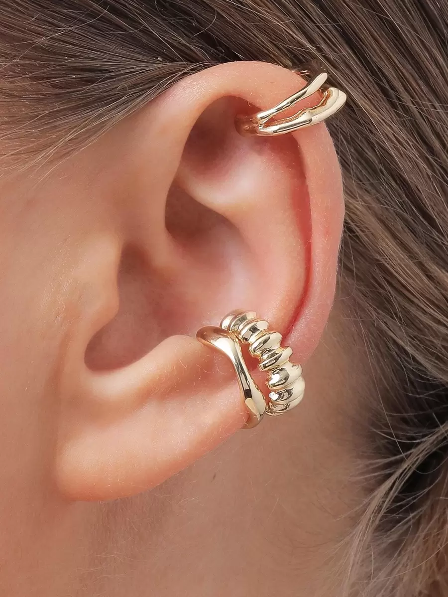 3 piezas Cuff de oreja minimalista con abertura - Amarillo Oro - Ver 1