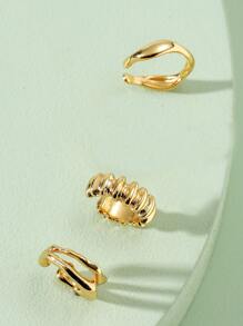 3 piezas Cuff de oreja minimalista con abertura - Amarillo Oro - Ver 2