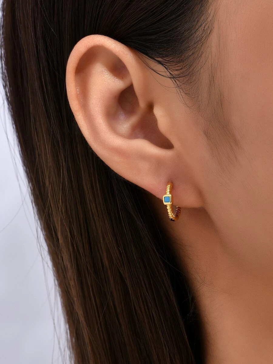 極簡風格扭結圓耳環 - 金黃色 - 查看 1