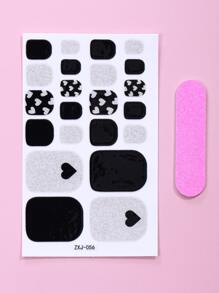 1sheet Heart Print Toenail Sticker & 1pc Nail File - Multicolor - View 2