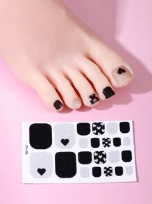 1sheet Heart Print Toenail Sticker & 1pc Nail File - Multicolor - View 3