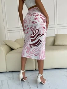 Random Allover Print Wrap Knot Side Skirt - Multicolor - View 2