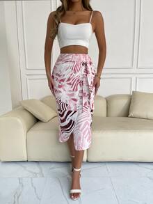 Random Allover Print Wrap Knot Side Skirt - Multicolor - View 6