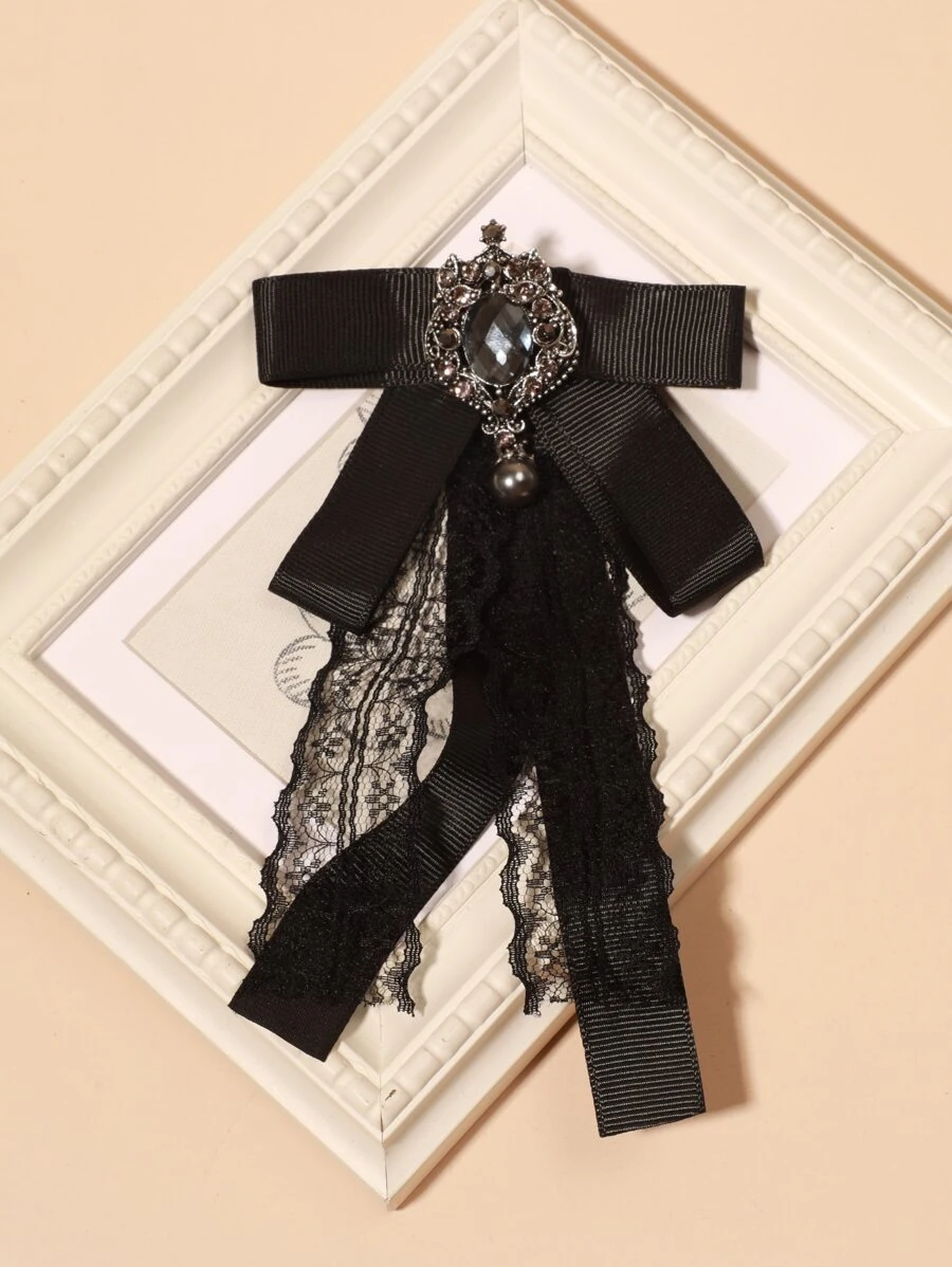 Rhinestone & Ren trang trí nơ Tie - màu đen - Xem 1